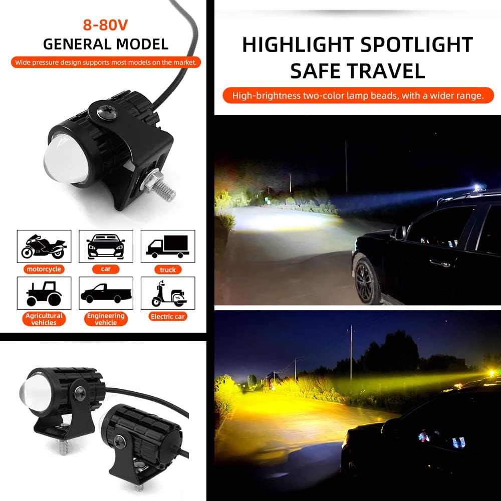 Projecteur LED Ultra Puissant Pour Moto et Véhicule Étanche IP67 DC 12V-80V, 3 Modes d'Éclairage - كشاف إضاءة ليد عالي القوة للمركبات والدراجات النارية - Accessoires Auto/Moto - صورة 5