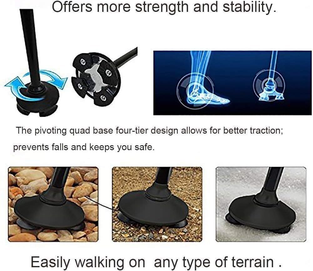 Canne de Marche Pliable avec Lampe LED Base Pivotante Quadruple Hauteur Réglable - عصا المشي القابلة للطي المزودة بإضاءة وقاعدة رباعية ثنائية التوازن - Divers - صورة 3