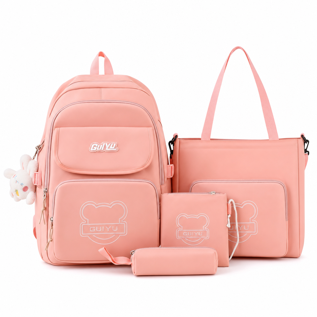 Cartable Scolaire 4 en 1 GUIYU – Sac à Dos + Sac Cabas + Pochette + Trousse