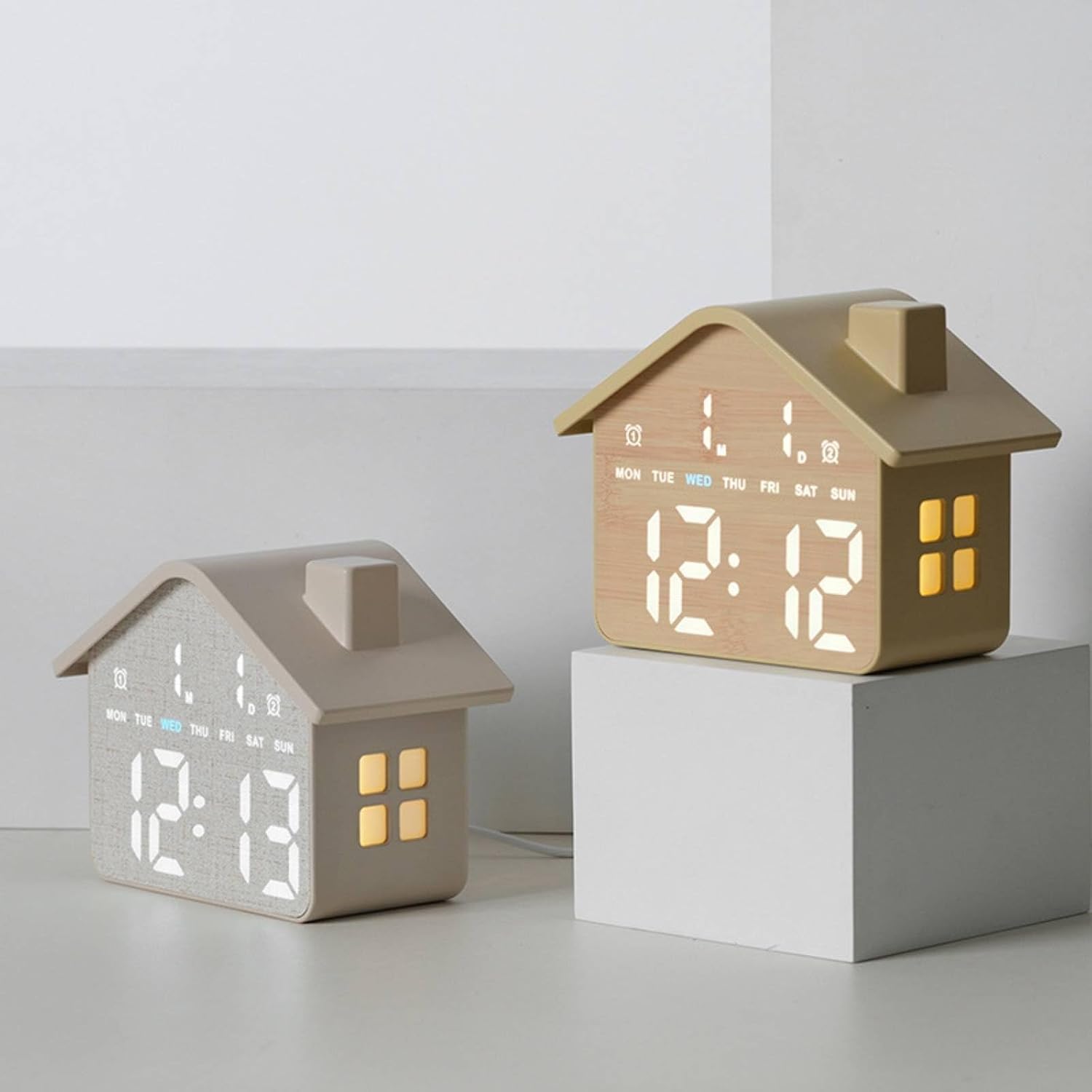 Horloge Réveil Numérique LED en Forme de Maison Double Alarme Veilleuse Douce GH8063 - ساعة منبه رقمية بتصميم منزل أنيق مع إضاءة ليلية وشاشة كاملة - Électronique - صورة 4