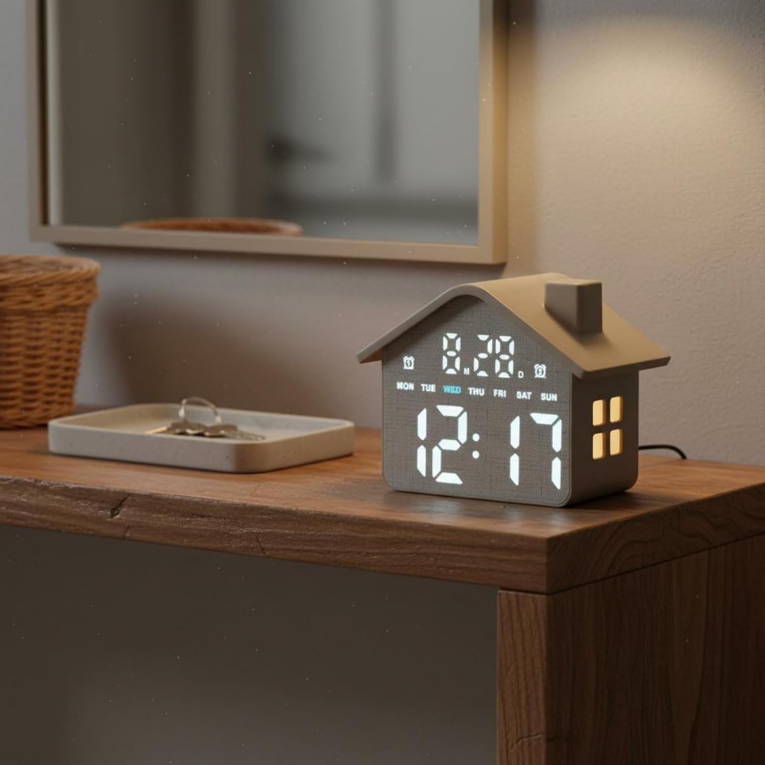 Horloge Réveil Numérique LED en Forme de Maison Double Alarme Veilleuse Douce GH8063 - ساعة منبه رقمية بتصميم منزل أنيق مع إضاءة ليلية وشاشة كاملة - Électronique - صورة 3