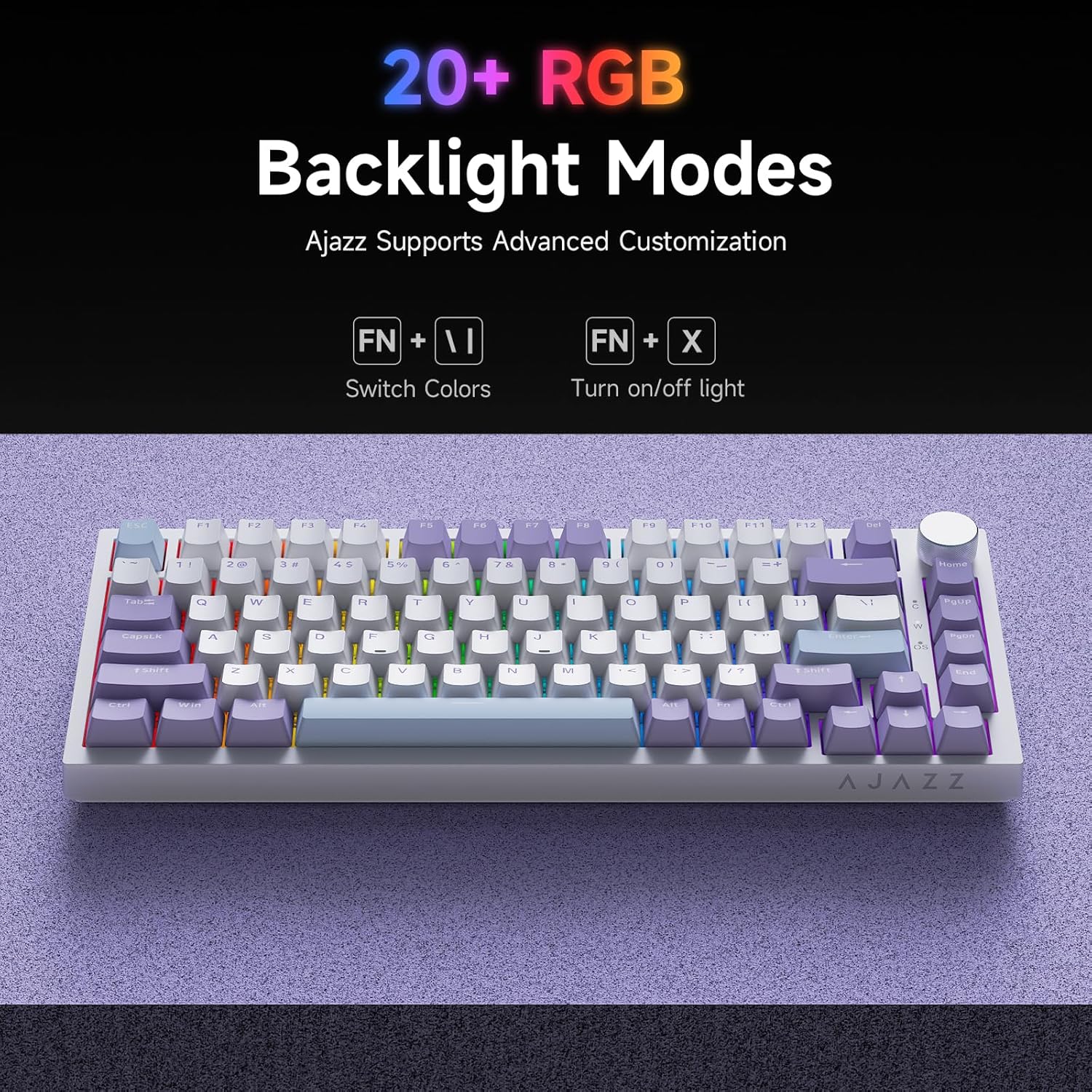 Clavier Mécanique Ajazz AK820 Purple avec Bouton de Volume et Structure Gasket - لوحة مفاتيح ميكانيكية - صورة 6