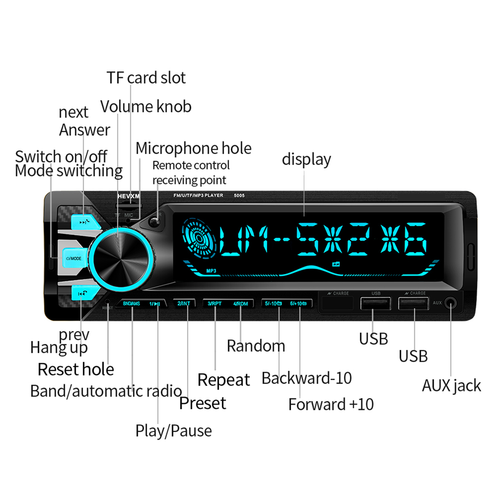 Autoradio Bluetooth 1DIN 7 Couleurs LED et Charge Rapide 2.1A Pioneer 9900 - راديو سيارة بلوتوث - Accessoires Auto/Moto - صورة 8
