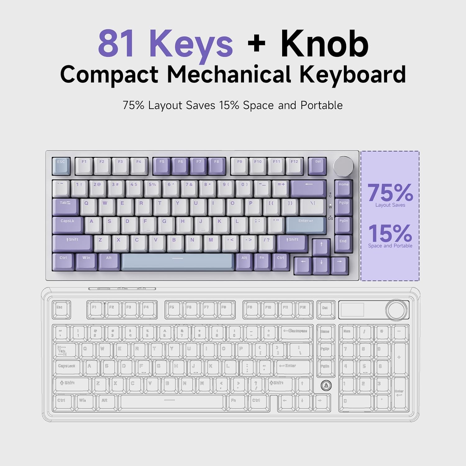 Clavier Mécanique Ajazz AK820 Purple avec Bouton de Volume et Structure Gasket - لوحة مفاتيح ميكانيكية - صورة 10
